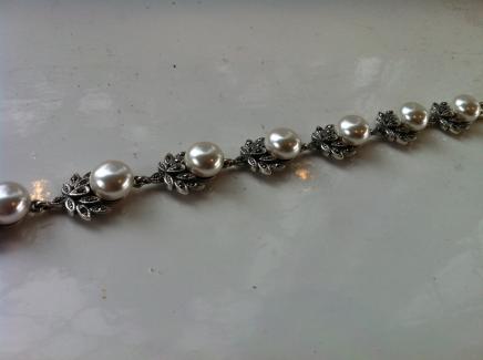 Solid Silver, Pearl & Marcasite Bracelet 