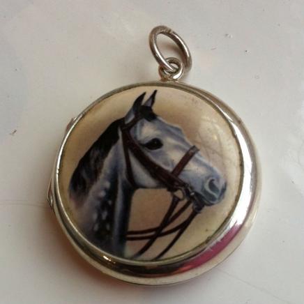 Sterling Silver Enamel Horse Keepsake Locket