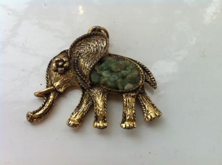 Vintage Brass & Jade Elephant Pendant