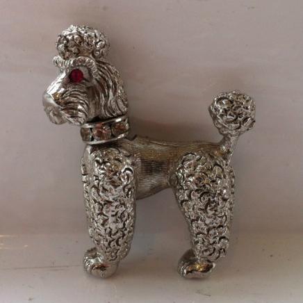 Vintage Designer Napier Silver Tone Poodle Brooch 