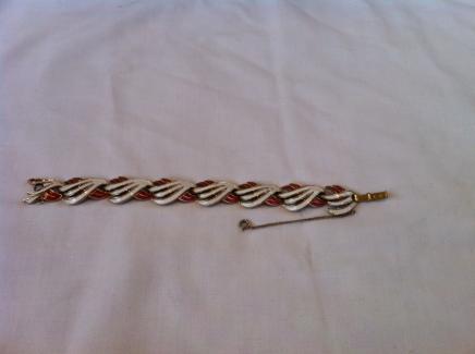 Vintage Red and White Enamel Bracelet Signed 'Trifari' 