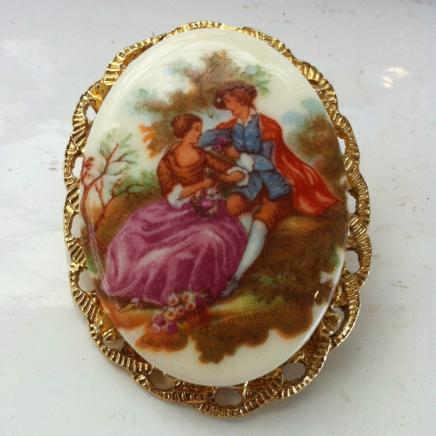Vintage Romantic Scene Brooch 