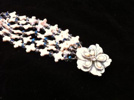 Vintage Sea Pearl & Blue Crystal Cuff 