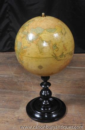 Antique English World Globe Mahogany Base Globes 