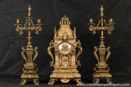 Antique French Ormolu Mantel clock Set Candelabras Garniture Neo Classical 