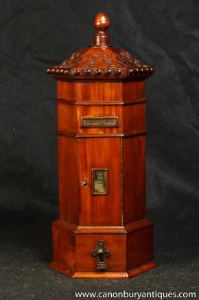 Antique Mahogany English Post Box Cabinet Letter Box Eastern