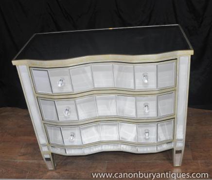 Art Deco Mirrored Chest Drawers Serpentine Commode 