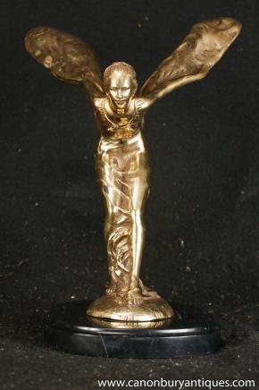 Art Nouveau Bronze Statue Flying Lady Figurine Hood Mascot 