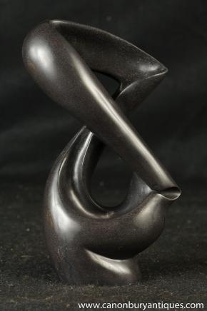 Black Marble Abstract Art Sculpture Modernist Carved Figurine 