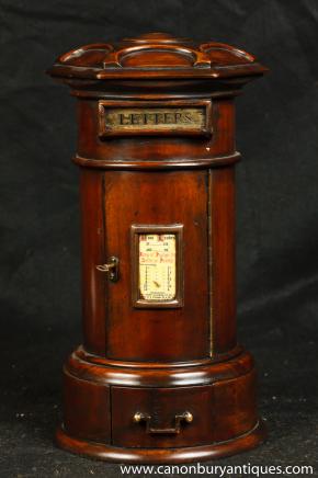 Carved Mahogany English Post Box Letter Boxes Cabinet