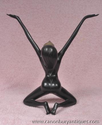 French Bronze Art Deco Erotic Nude Figurine Modernist 