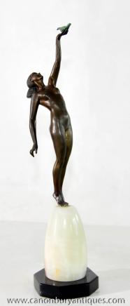 French Bronze Messenger of Peace Light Figurine by Le Fague