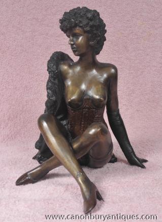 French Bronze Mouline Rouge Burlesque Dancer Erotic Female Figurine Statue 