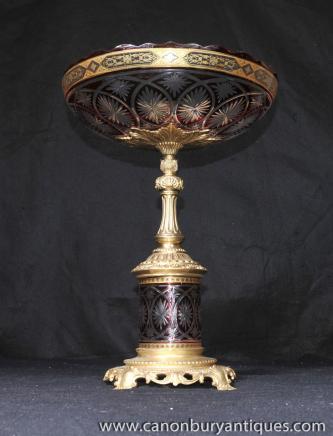 French Empire Ormolu Glass Comport Dish Bowl Stand 