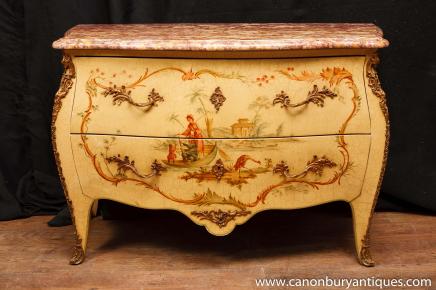French Napoleon II Painted Commode Chest Chinoiserie 