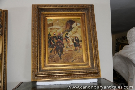 French Oil Painting Soldiers Horse Crimea War Military Art 