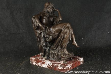 Italian Bronze Seated Roman Maiden Figurine 