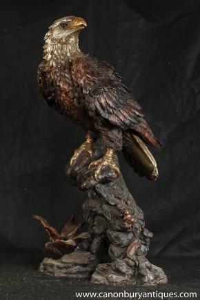 Large Bronze American Golden Eagle Statue Bird Prey Casting