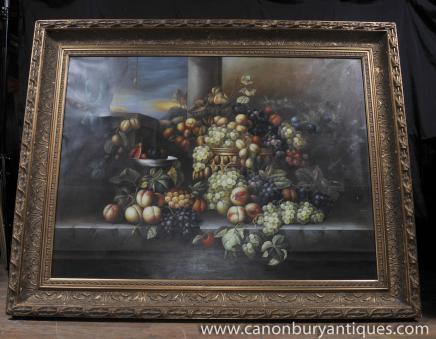 Large Victorian Oil Painting Floral Still Life Gilt Frame