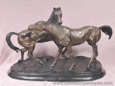 Pair Bronze Horses By PJ Mene Pony Horse Equestrian Statue 