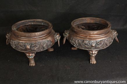 Pair Chinese Tibetan Temple Urns Jars Planters Interiors 