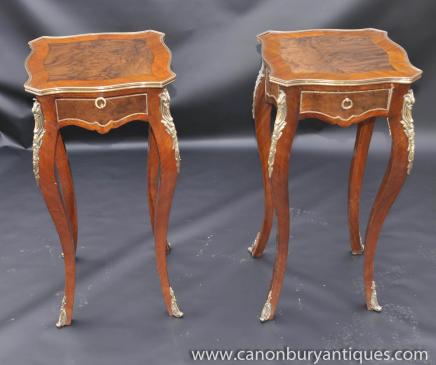 Pair French Empire Tall Pedestal Side Tables 