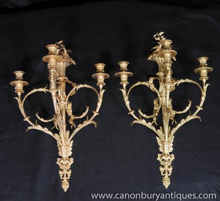 Pair George II Ormolu Sconces Wall Lights Candelabras Appliques 
