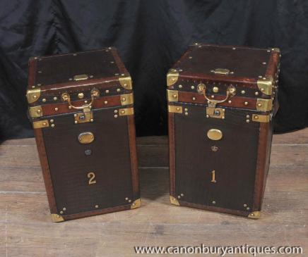 Pair Luggage Trunk Side Tables Case Leather Box Coffee Table 
