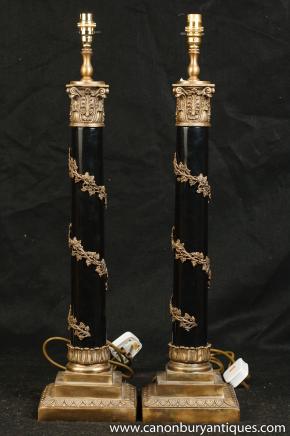 Pair Regency Corinthian Column Lamp Bases Table Lights 
