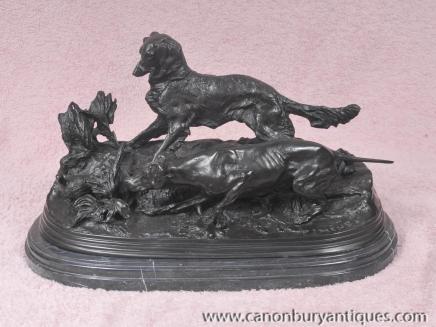 PJ Mene Bronze Statue Dog Pheasant Hunt Hound French Figurine 