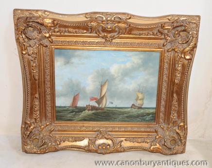 Regency Oil Painting English Maritime Scene Seascape Gilt Frame 