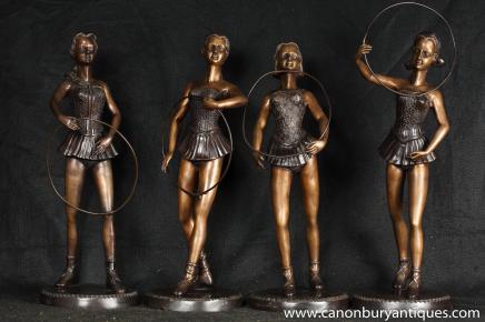 Set 4 Art Deco Hoop Ballet Dancer Female Figurine Statues 