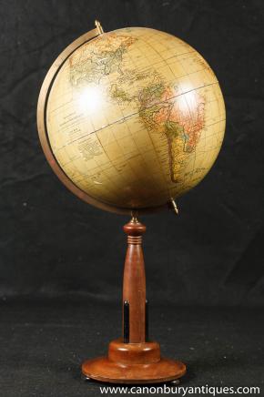 Swedish World Globe on Wooden Stand Walnut Vintage 