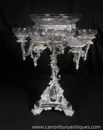 Victorian Rococo Silver Plate Epergne Centrepiece cherub Dishes