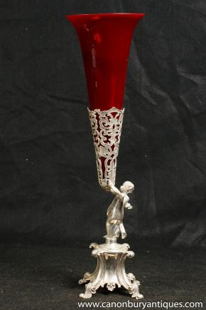 Victorian Silver Plate Cherub Rose Vase Silverplate Vases