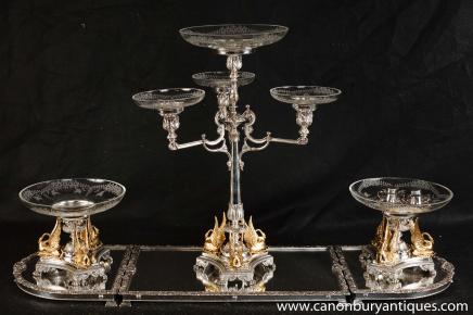 Victorian Silver Plate Swan Epergne Centrepiece Dish Tureen Set 