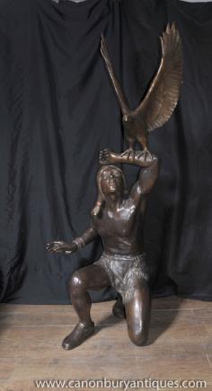 XL Bronze Native American Statue Eagle Casting India 