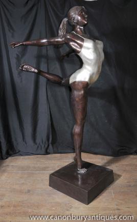 XL French Bronze Art Deco Ballet Dancer Statue Architectural