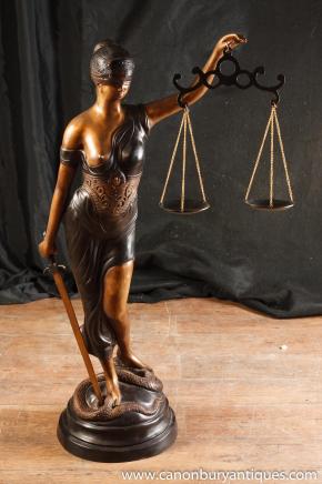 XL French Bronze Statue Lady Justice Scales Figurine Snake 