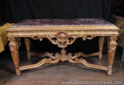 French Louis XV Gilt Console Table Marble Topped Hall Tables 