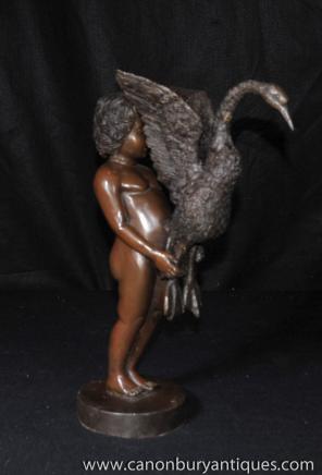 Italian Bronze Cherub swan Figurine Statue 