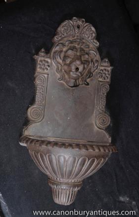 Italian Cast Iron Baroque Lion Wall Fountain Font Lionshead 