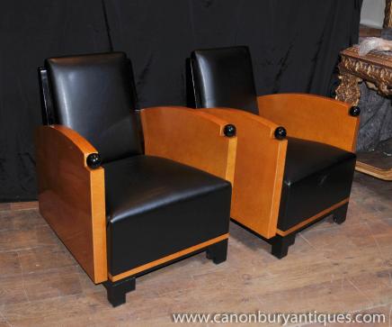 Pair Art Deco Club Chairs Arm Chairs Biedermeier Sofa 