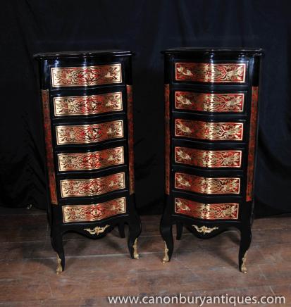 Pair Boulle Inlay Chest Drawers Tall Boy Furniture 