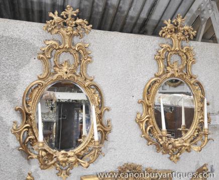 Pair French Louis XV Rococo Gilt Pier Mirrors Glass Mirror 