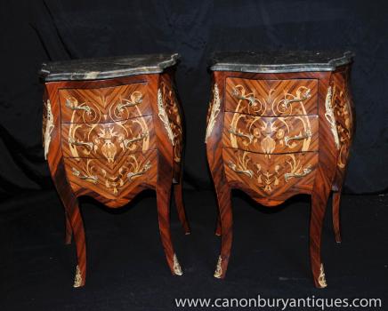 Pair Louis XV Bombe Commodes Nightstands Bedside Chests 