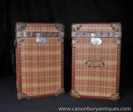 Pair Luggage Box Tartan Trunks Coffee Side Tables 