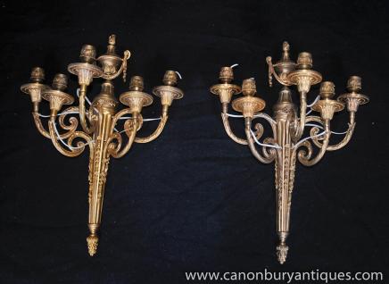 Pair Regency Ormolu Torche Sconces Wall Lights Appliques 