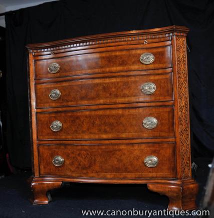 Regency Walnut Batchelors Chest Serpentine Drawers Nightstand 