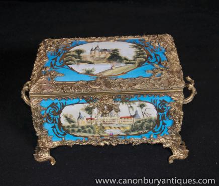 Sevres Porcelain Jewellery Box Chateau Casket Case 